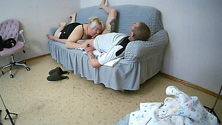 girlfriend kneads her throat with a deep blowjob and swallows cum