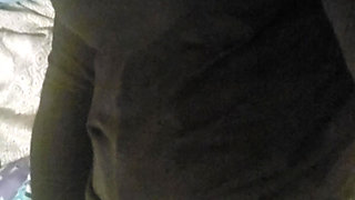 Caught him in my skirt bra shirt jerking off