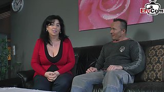 Fat German housewife with natural boobs fucked from the street