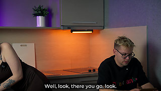 Step Mom Drops Banana, Sits on Step Son's Face & Gets Kitchen Pounded