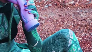 I Masturbate Outside My Anal Hole with Dildo Until I Need to Pee