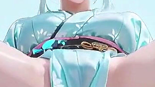 Silver-haired Maid in an Ice Palace! Red & Green Kimono, Legs Spread Wide in the Snow.