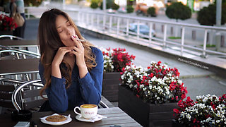 Magnetic Russian Beauty Playing with Cigarette Smoke