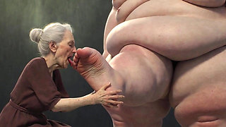 90 Year Old Granny Sucking Obese SSBBW Toes - Extremely Horny Foot Play