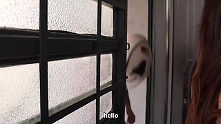 Big titted latina takes delivery guy's huge cock in, till he finishes off on her