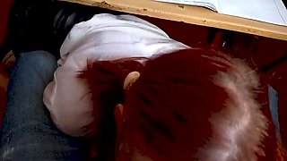 Russian college student sucks classmate's cock under desk during lesson
