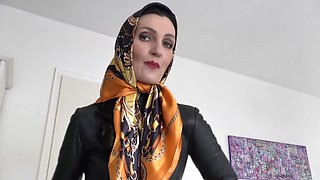 German milf Victoria Valente shows off elegant satin headscarves fashion style