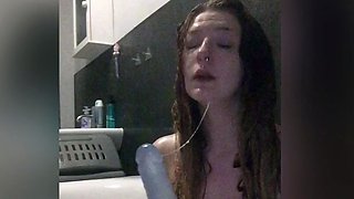 Hot ass brunette teen sucks stiff pecker under shower