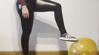 Looner Girl Pops Out 4 Balloons in Cute Outfit and Kitty Latex Mask