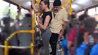 Slutty Student Gets Cumshot in Public on the Bus