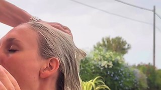 Cock loving randy blonde with braces does blowjob outdoor