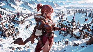 Redhead Warrior in Snow! Forbidden Leather Armor Seduction in Medieval Village. Cold Queen Unzips Her Gear & Goes Wild!