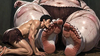 Huge Obese Giantess BBW - Slave Licking Her Giant Feet in Worship