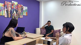 Principal Joins Her Students for a Wild Three way - Caught in the Office