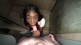 Black beauty gets a shower time pleasure with a white stud.