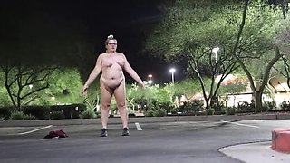 Friday Night Lights: Horny BBW Wife Flashes Big Natural Tits for BBC Outside