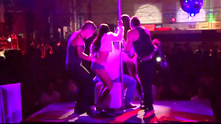 Black and white threesome fucking anal dildo penetrated in the garden