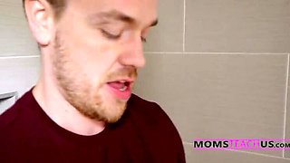 StepMom & StepSis Trick Virgin StepSon with Shower Glory Hole Prank - Family Threesome Taboo