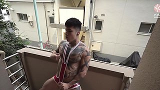 Asian Pervy Dude Strokes Cock