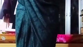 Indian Bum chum Crossdresser Bottom pressing and toying with her immense boobies in black saree real homemade gonzo fuckfest