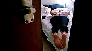 Husband caught the wife masturbating and fucking in bed