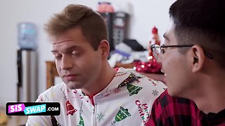Horny Dudes Give Their Gorgeous Step Sisters A Naughty Gifts For This Christmas