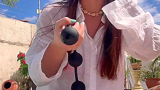 April Big Ass Tries Multiple Anal Plugs by the Pool
