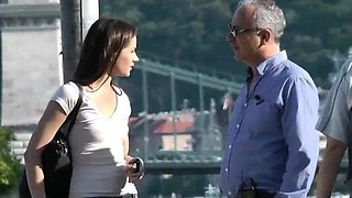 Old horny man seduces cute and sexy brunette Irina Bruni to