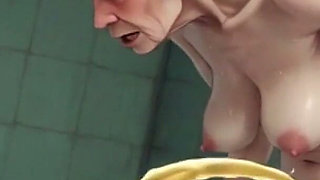 90yo Granny Desperate Pee in Public Bathroom - Hairy Pussy Orgasm