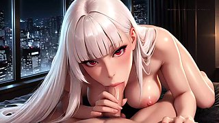 White-haired boss gets pounded hard covered in creamy cum AI