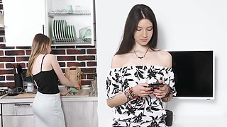 Three hot babes in a wild threesome, taking turns on the bed