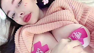 Busty curly brunette with big boobs fucks on couch