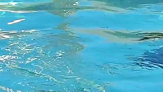 Hot Long Haired Ginger MILF Taking a Dip and Fucking in Outdoor Pool