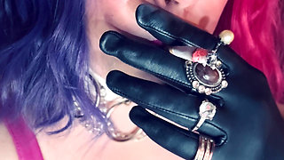 Your Sweetheart Tina Snua Smoking A Cork 100 Cigarette Wearing A Leather Dress & Gloves With Rings - Smoke