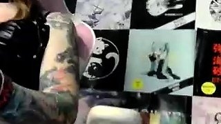 Big tit shemale jerks her long cock