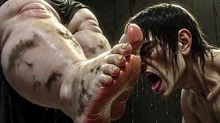 Giantess Massive SSBBW Foot Worship - Male Slave Licking Her Big Feet