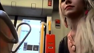 Nervous Boyfriend Receives a Bus Blowjob from His Blonde Gir