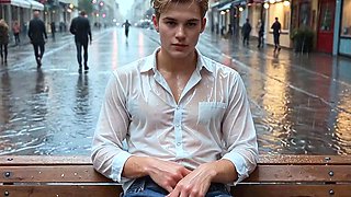 Pretty boy takes deep anal pounding on wet asphalt in public
