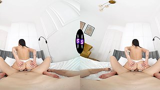 Brunette teen Matty Mila rides cock in pov with spread legs