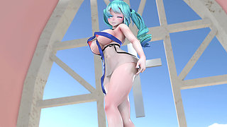 [mmd]miku - Sticky: Shiny, See-through Mini-skirt, Jiggling Big Tits, Pussy Exposed, Seductive, Huge Tits, Big Butt