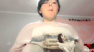 Smoking and Self Titty Suck