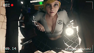 A white haired girl fucked by a blacked man in their garage