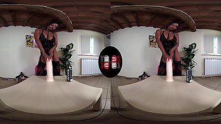 Sexy Janelle Plays With A Maxi Dildo In Black Stockings - Huge Dildo With A Sexy Black Babe In Stockings