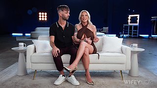 Spicy blonde goddess works wonders on BBC while cuck hubby enjoys watching