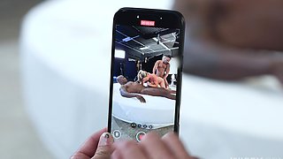 Big black cock for the hot blonde in mmf action