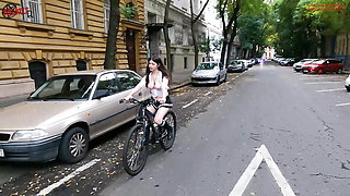 I flash my pussy and tits while riding a bike through the streets of Budapest - DOLLSCULT