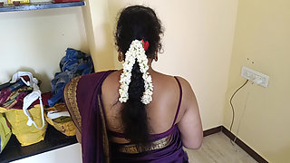 Housewife works at home with stepsister and her husband