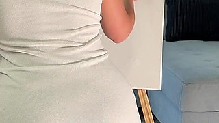 No Panties No Bra All Natural Big Tits Hot Blonde Art Teacher Sees Her Male Model Is Masturbating While Posing and She Joins