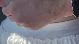 Lady Oops Slut Exhibitionist in Car Micro Skirt and Big Tits