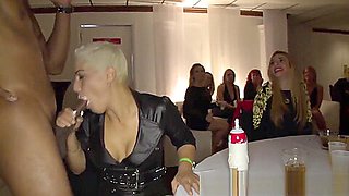 Clothed babes suck dicks at cfnm party